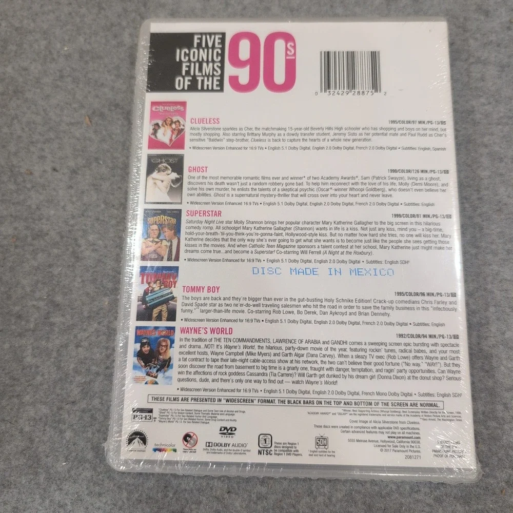 5 Iconic Films of the 90s DVD Clueless Ghost Superstar Tommy Boy Waynes World - Picture 2 of 2
